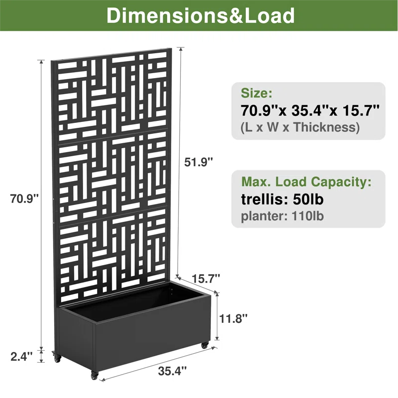 Abraham 5.9 ft. H x 3 ft. W Metal Planter Box with Trellis